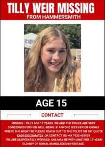 Missing Person Alert: Tilly Weir, 15, Reported Missing in Hammersmith and Fulham, London
